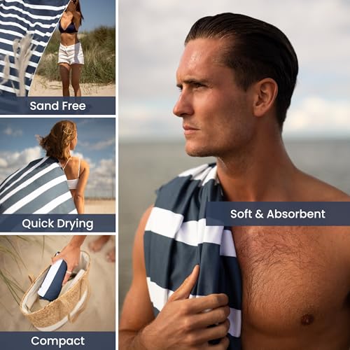 SummerSand Microfiber Beach Towel Extra Large (79 x 39.5 in) - Quick Dry, Sand Free - Compact and Lightweight for Travel - Recycled Materials - Travel Bag Incl - Oversized Pool Towel – Deep Blue - color: Deep Blue, size: 79x39.5"