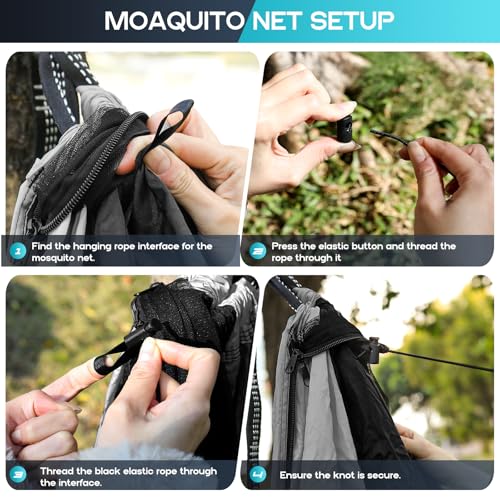 Camping Hammock Mosquito Net,Double & Single Portable Hammocks Hammocks with 2 Tree Straps,Hammock Tent for Travel Camping,Camping Accessories for Indoor Outdoor Hiking Backpacking Backyard Beach - color: Black&grey, size: Large
