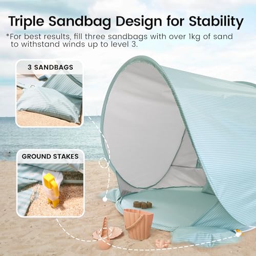 Tiny Land Baby Beach Tent – Pop Up Baby Tent with UV Protection, Portable Baby Beach Essentials, 35.4"x27.6"x31.5" Sun Shelter for Infants, Baby Outdoor Use (Pastel Aqua) - color: Pastel Aqua