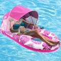 COOLCOOLDEE Pool Lounge Float with Canopy UPF50+,Extra Large Pool Floats for Adults Heavy Duty,Inflatable Lounger Float with Cup Holder & Backrest,Footrest - color: Pink