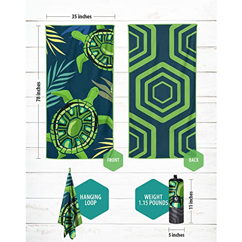 VENTURE 4TH Microfiber Beach Towel: Quick-Dry, Compact, Sand-Free, Absorbent, Sandproof and Lightweight - Perfect for Camping, Beach, and Roadtrips (Navy Turtle Design | 35x78 inches) - color: Navy Turtle, size: Extra Large (78" x 35")