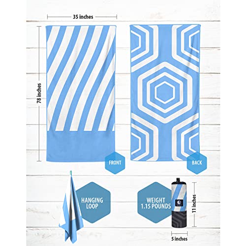 VENTURE 4TH Microfiber Beach Towel: Quick-Dry, Compact, Sand-Free, Absorbent, Sandproof and Lightweight - Perfect for Camping, Beach, and Roadtrips (Sky Blue Stripes Design | 35x78 inches) - color: Sky Blue, size: Extra Large (78" x 35")
