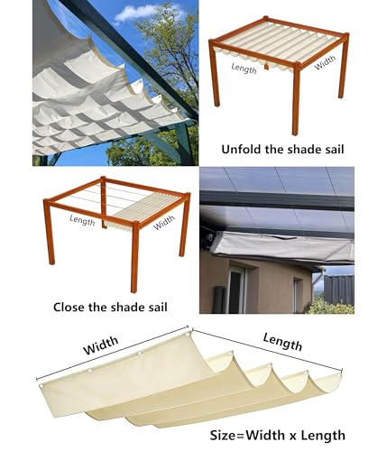 Retractable Waterproof Wave Sun Shade Canopy Pergola Cover Shade Sail Awning 4' x 8' for Outdoor Patio Porch Garden Deck Backyard Cream