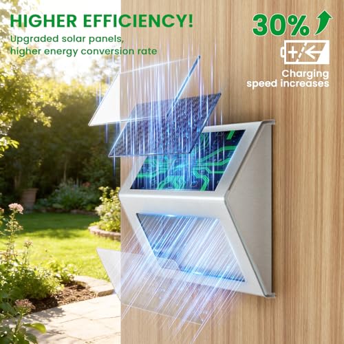 JSOT Outdoor Fence Lights,12 Pack Solar Powered Deck Lights Waterproof Stairs Light Stainless Steel Security Wall Lamps for Step Walkway Patio Garden Pathway - Cool White - color: Cool White-12Pack