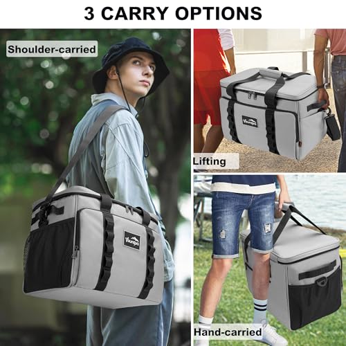 Cooler Bag 48-Can Insulated Leakproof Soft Cooler Large Collapsible Portable Travel Cooler Bags 32L for Picnic, Waterproof Soft Ice Chest for Camping, Beach, Fishing, Outdoor - 32 Quart - color: gray