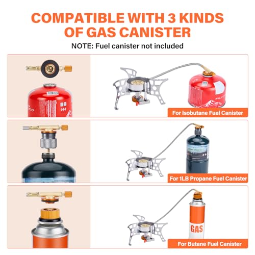 WADEO 3900W Windproof Camping Stove, Camping Gas Stove with Piezo Ignition, Backpacking Stove Portable Camping Stove with Two Fuel Canister Adapter for Outdoor Backpacking Hiking and Picnic - style: 3900W