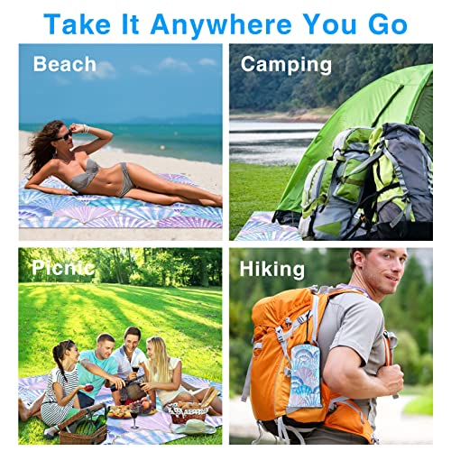 Sandproof Waterproof Beach Mat, 79" x 83", Ocean Blue, 100% Polyester, Fits 4-6 Persons, Portable Camping Blanket for Travel, Camping, Hiking, Picnic - color: Purple Shell