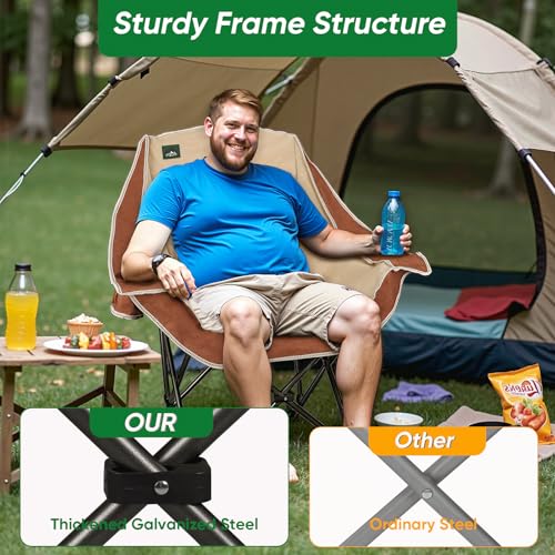Northroad Folding Camping Chair,Oversized Portable Camp Chair w/Cup Holder,Heavy Duty Padded Lawn Chair Support 300 LBS for Outdoor, Tailgates, Beach, Hiking, and Picnics - color: Moca