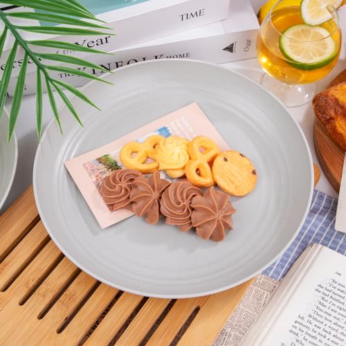 Supernal 16pcs Grey Wheat Straw Plates - Hard Plastic, Unbreakable Dinner Plates, Dishwasher & Microwave Safe for Camping, Picnic - color: Gray