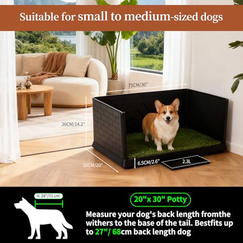 Dog Grass Pad with Tray, Puppy Potty Training System with 3 High Walls - Splashproof and Easy to Build, 2 Reusable Premium Grass Pads, Indoor Drawer-Type Fake Turf Pee Litter Box for Small Dogs