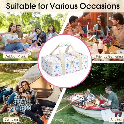 Corduroy Casserole Carrier, Insulated Lasagna Lugger for Hot/Cold Food, Fits 9" x 13" Baking Dish, Thermal Lunch Tote for Potluck & Picnic - Corduroy Colored Flowers - color: Corduroy Colored Flowers, size: 16x10x4 in
