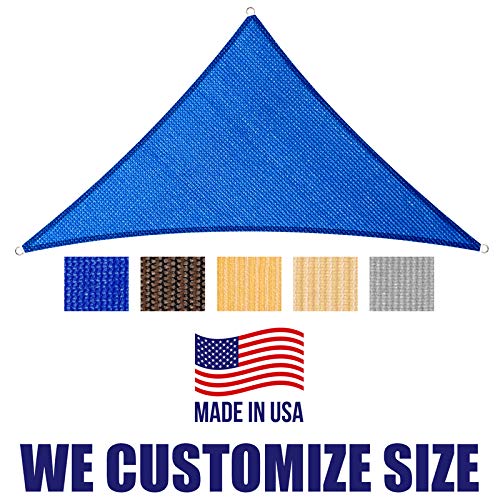 5' x 5' x 5' Blue Sun Shade Sail Triangle Canopy, 95% UV Blockage Awning Shelter Fabric Cloth Screen for Patio Outdoor Backyard - Heavy Duty Commercial Grade (Custom Size - Made in USA) - color: Blue, size: 5' x 5' x 5'