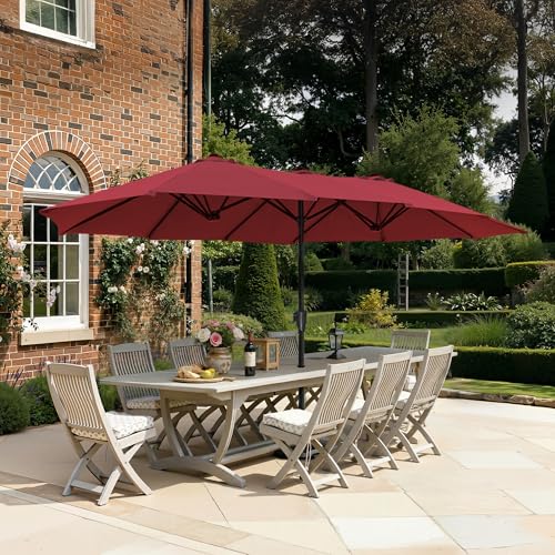 SUPERJARE 13FT Outdoor Umbrella for Patio, Double sided Pool Umbrellas with Fade Resistant Canopy, Large Table Umbrella for Deck, Market, Backyard - Burgundy(No Base) - color: Burgundy, size: 13FT