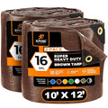 Xpose Safety Super Heavy-Duty 10' x 12' Brown Poly Tarp (2-Pack) - 16 Mil Waterproof & UV Resistant, Rip-Proof with Reinforced Edges & Grommets - color: Brown, size: 10' X 12' (2-pack)