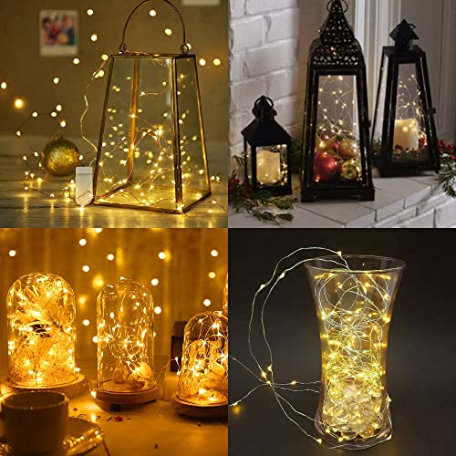 WATERGLIDE 24 Pack Fairy Lights Battery Operated (Included), 7 ft 20 LED Mini String Lights, Waterproof Silver Wire Firefly Starry Lights for DIY Wedding Christmas Party Mason Jars Decor, Warm White - color: Warm White