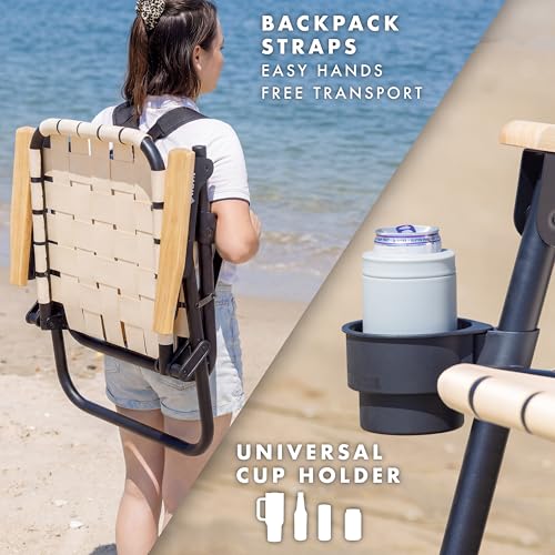 GoSports WOVN Beach Backpack Chair - 9 Styles Available - Premium Folding Camping Chair - color: Natural