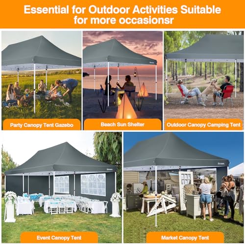 COBIZI 10x20 Pop Up Canopy with 4 Sidewalls, Conical Party Tent 10x20 with 3 Adjustable Height Waterproof, UV-Resistant EZ Outdoor Gazebo with Carry Bag, Sandbag, Stake, Rope for Parties, Commercial - color: Gray, size: 10x20FT with 4 sidewalls