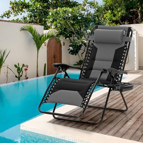 Sophia & William Oversized XL Zero Gravity Recliner Chair Set of 2 Padded, Folding Reclining Lounge Chair with Wide Armrest and Cup Holder, Support 400 LBS, Black - color: Grey, size: 2 Pack-Large
