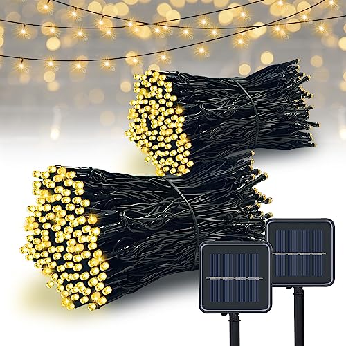 Vimorg Solar String Lights Outdoor, 2 Pack 79FT 200 LED Waterproof Solar Christmas Lights with 8 Lighting Modes for Tree Yard Garden Party Xmas Decorations - color: 100Warm White