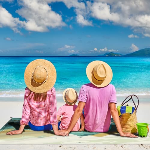 Beach Blanket Waterproof Sandproof Large Beach Mat 83" X 106" for 5-7 Adults Sand Free Mat Quick Drying,Oversized,Lightweight & Durable with 4 Stakes & 4 Corner Pockets for Beach Camping .(Mountain) - color: Mountain, size: 83" X 106"