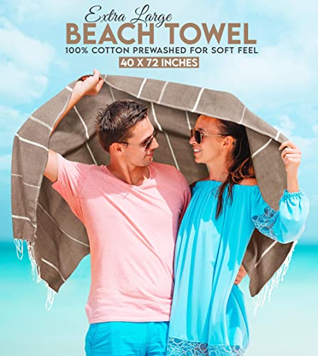 Utopia Towels Pack of 2 Turkish Beach Towel (40x72 Inches), Oversized 100% Cotton Sand Free Lightweight Absorbent Quick-Dry Beach Blanket, Extra Large Turkish Bath Towels for Travel (Brown) - color: Brown, size: Pack of 2