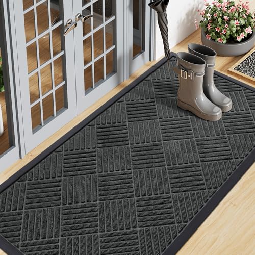 Smiry Front Door Mat Outside Entrance, Heavy Duty Outdoor Indoor Natural Rubber Doormat, Non Slip, Trap Dirt and Moisture, Easy Clean, Low Profile Patio Porch Entryway Mat, 59x20, Black - color: Black, size: 59" X 20"