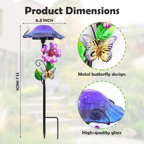 Solar Outdoor Lights Decorative Solar Glass Mushroom Lights Waterproof LED Purple Garden Stake Light for Walkway Pathway Lawn Patio Yard Decorations. - color: Purple