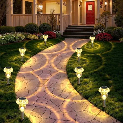 Benany Solar Lights Outdoor, 8 Pack Mushroom Lights Outside Waterproof, Solar Powered LED Lighting for Garden, Yard, Landscape, Path, Pathway, Lawn, Walkway, Driveway, Backyard Decor (Warm White) - color: Warm White