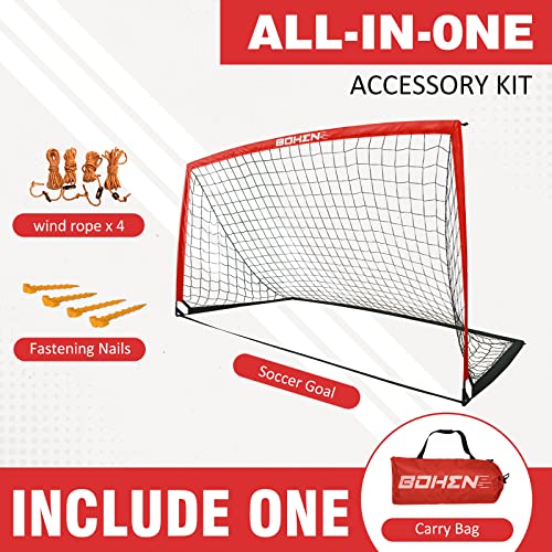 BOHEN 9x5 FT Kids Soccer Goals with Carry Bag, Portable Folding Soccer Net for Backyard Training, Indoor/Outdoor Use for Youth and Adult - color: Red, size: 9x5ft, 1 Pack