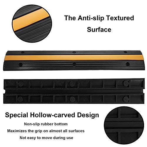 Reliancer 4 Pack 1-Channel Rubber Cable Protector Ramp Traffic Speed Bump 18000lbs Capacity Heavy Duty Cable Protective Cover Ramp Driveway Hose Cord Track Protector Wires Concealer for Garage Parking - size: 4 Pack 1-Channel