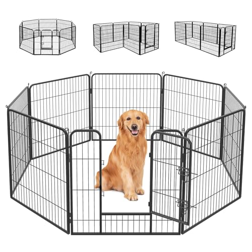 FDW Dog Playpen Dog Pen Dog Kennel 8 Panels 32 Inch Hight Indoor Outdoor Folding Metal Portable Puppy Exercise Pen Heavy Duty Dog Fence for Yard Camping,Black - style: 8 Panels