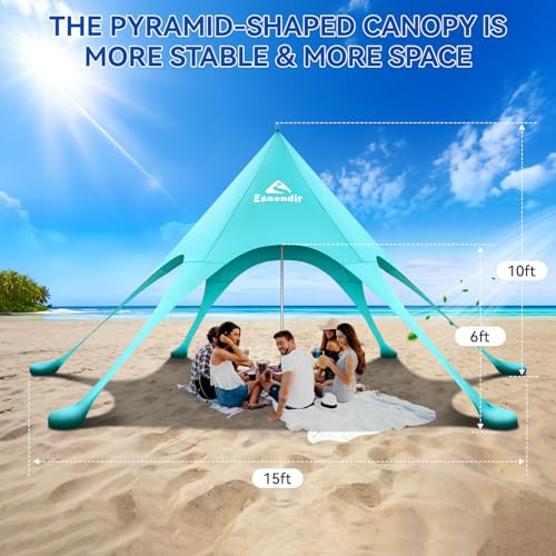 Beach Tent Sun Shelter & Portable Beach Canopy UPF 80+ UV Protection, Beach Shade Canopy with 6 Sandbags, Sand Shovel Ground Pegs for Outdoor Camping, Picnics (12x12 Ft, Turquoise) - color: Turquoise