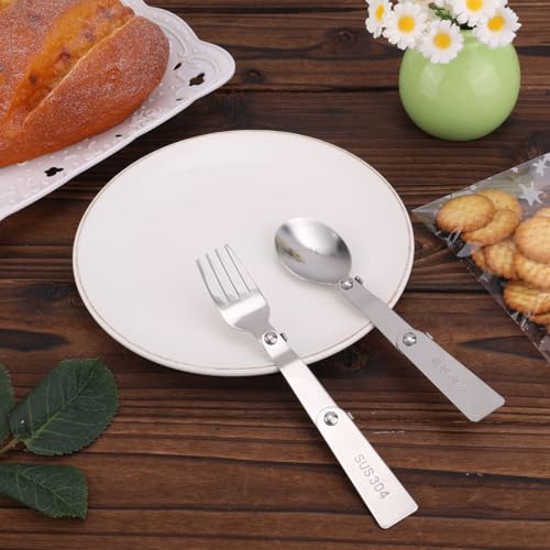 4pcs Foldable Fork and Spoon Set, Stainless Steel Folding Spoon and Fork Portable Tableware for Outdoors Travel Camping Replacement Utensils Compatible with Thermos Funtainer 16oz Food Jar