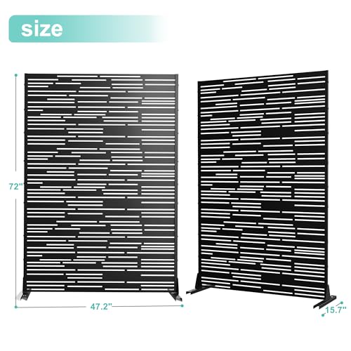 Modern Metal Privacy Screen, Patio Outdoor Privacy Panels with Stand, Freestanding Outdoor Divider for Yard, Deck＆Garden(71.3"*47.3"*15.7") - color: Black,Barcode