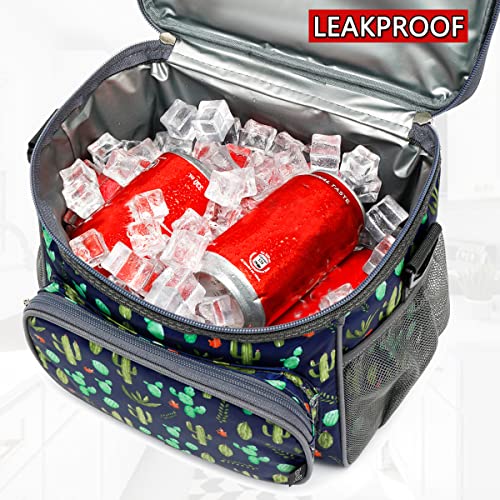 FlowFly Insulated Reusable Lunch Bag Adult Large Lunch Box for Women and Men with Adjustable Shoulder Strap,Front Zipper Pocket and Dual Large Mesh Side Pockets,Cactus - color: Cactus