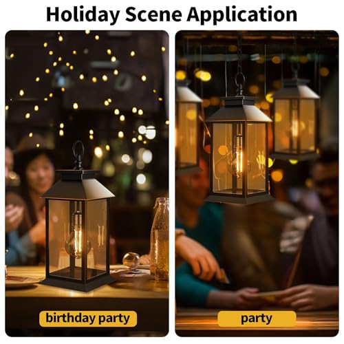 2 Pack Solar Lanterns Outdoor, Hanging Glass Solar Lights Waterproof, Dual Power Solar & 2*AA Battery, for Porch, Patio, Yard and Indoor Table or Mantel