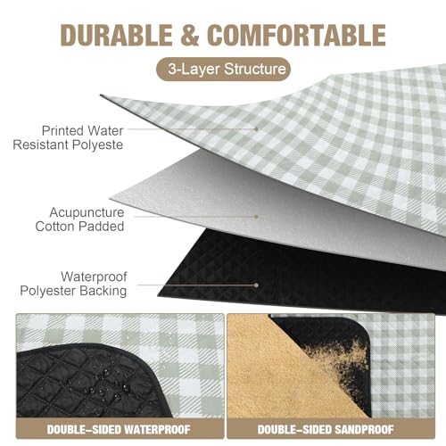 Picnic Blankets Outdoor Extra Large - 80"x80" Portable Waterproof Picnic Blanket, Machine Washable 3-Layer Foldable Park Mat with Sandproof Backing for Grass, Hiking, Travel, Concerts, Indoor (Green) - color: Green