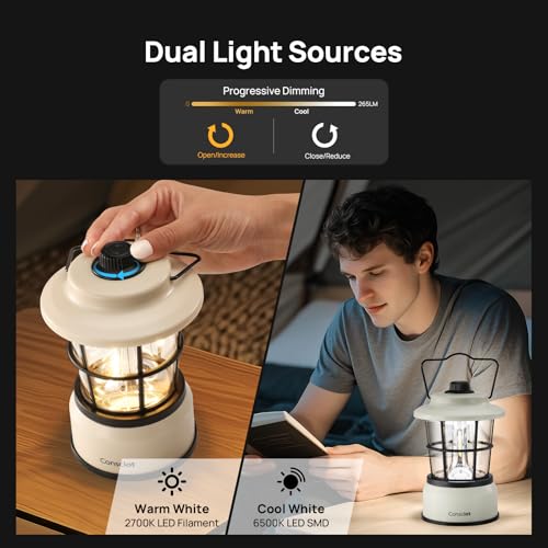 Consciot CL1 Mini Dual Light Sources LED Lantern, Retro Style Battery Powered Lamp, Dimmable Warm White and Daylight Modes, Up to 200H Run Time, Portable Atmosphere Lights for Indoor & Outdoor Use - size: 2 Pack