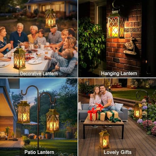 Solar Lanterns Outdoor Waterproof, Flickering Candles Hanging Solar Lights for Outside Garden Patio Wall Porch Decorative, Lamp with Upgraded Solar Panel, Tempered Glass & Clip, Bronze 2 Pack - style: Bronze*2, 4.2*4.2*8.7in