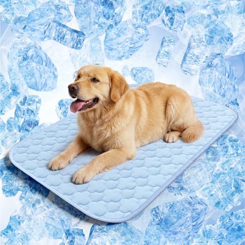 Dog Cooling Mat for Large Dogs, Long-Lasting Cool Pad for Dogs Outdoor & Indoor Use with Ice Silk Fabric & Waterproof Cover, Summer Cooling Pet Bed 36" x 26", Non-Slip Washable Pet Blanket - color: Blue Cloud Stitching, size: Large