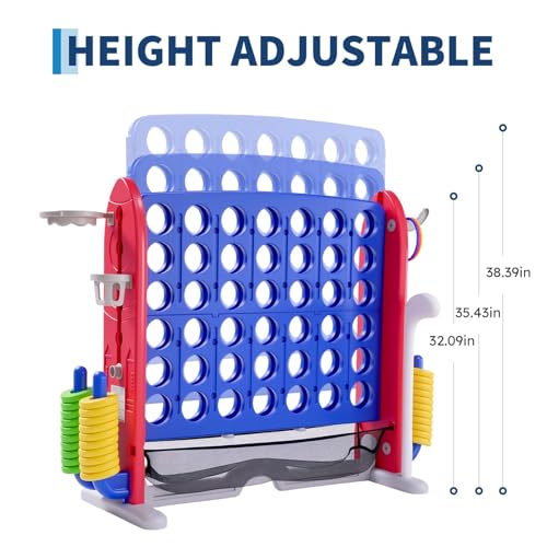 Jumbo 4-in-a-Row Giant Connect Game - Adjustable Height (2.5-3.5 ft) Stand, Quick-Release Slider, 42 Rings, Indoor Outdoor Party/Family Game for Kids & Adults-Blue