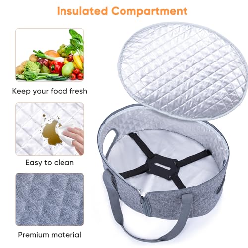 BAGSPRITE Slow Cooker Carrying Case Compatible with 6-8 Quart Crockpot Carrier for Hot Food and Hamlton Beach Slow Cooker Tote with Lid Fastener for Crock-pot Dust Cover Applicances - color: Grey