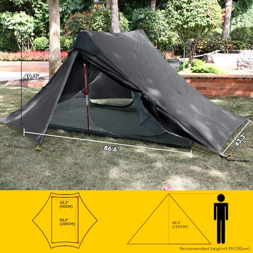 LANSHAN Ultralight Tent 3-Season Backpacking Tent for 1-Person or 2-Person Camping, Trekking, Kayaking, Climbing, Hiking - color: 2-person, dark grey