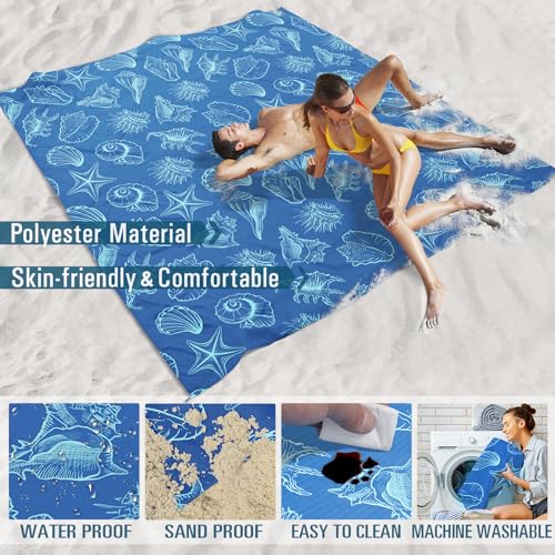 Famstar Beach Blanket Sandproof Waterproof 78''×81''1-5Adults Oversized,Compact Lightweight Durable Beach Mat for Travel Camping Hiking Picnic Blanket - color: Shell, size: 78''×81''