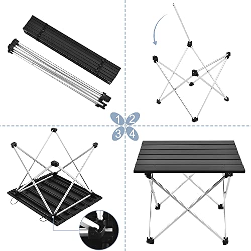 Grope Portable Camping Table with Aluminum Table Top, Folding Beach Table Easy to Carry, Prefect for Outdoor, Picnic, BBQ, Cooking, Festival, Beach, Home (Black-L) - color: Black, size: Large