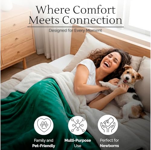 Waterproof Blanket for Bed Intimacy (80"x 60" Queen Size) Reversible Fleece | Sherpa, Love Blanket, Water Proof TPU Stain Proof Couch Furniture Mattress Winter Large Dog Bed Cover - Green - color: Green, size: 80 x 60 inch