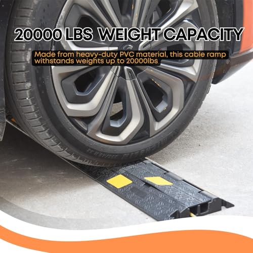 2 Pack 17 Inch Heavy-Duty Cable Ramp Cord Protector 2 Channel 20000lbs Load Capacity Traffic Speed Bump with 3 Yellow Reflective Stripes for Outdoor and Indoor Use - size: 2 Channel