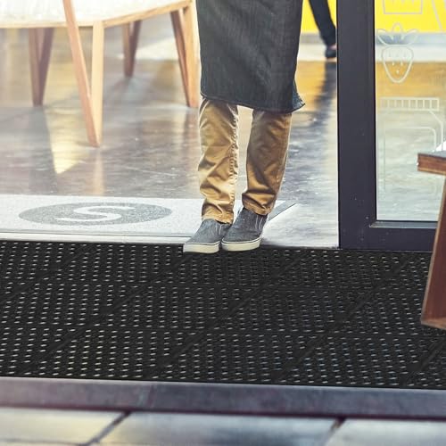 82.6 x 35.4 Inch Non-Slip Commercial Anti-Fatigue Drainage Rubber Mat Roll, Heavy Duty Rubber Floor Mat with Holes for Restaurants, Bars, and Wet Areas, Black