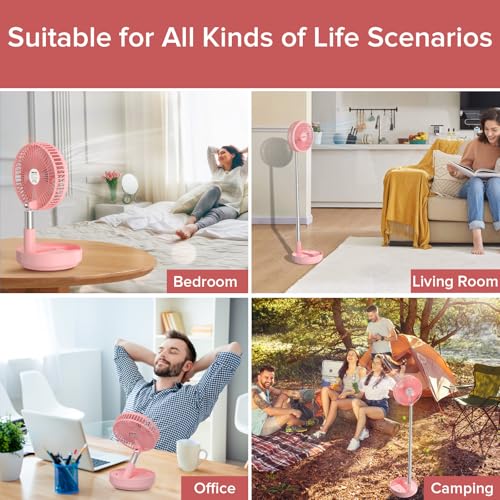 Belife X8 Portable Fan, 7200mAh Battery Powered Rechargeable, Oscillating USB Desk Floor Fan with Remote, Foldable Telescopic Fan for Home Bedroom Sleeping Office Camping Travel, 7.7" (Pink) - color: Pink, style: Oscillating