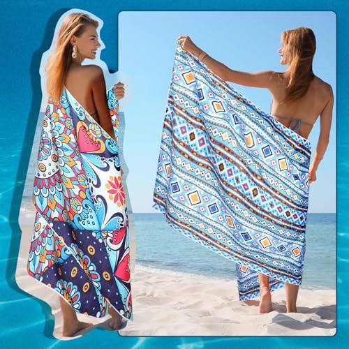 Mixweer 8 Packs Microfiber Beach Towel Bulk 60 x 28 Inch Sand Free Travel Large Microfiber Pool Swim Multi Style Beach Towel Blanket for Adult on Vacation Accessories(Bohemian Style) - style: Bohemian Style